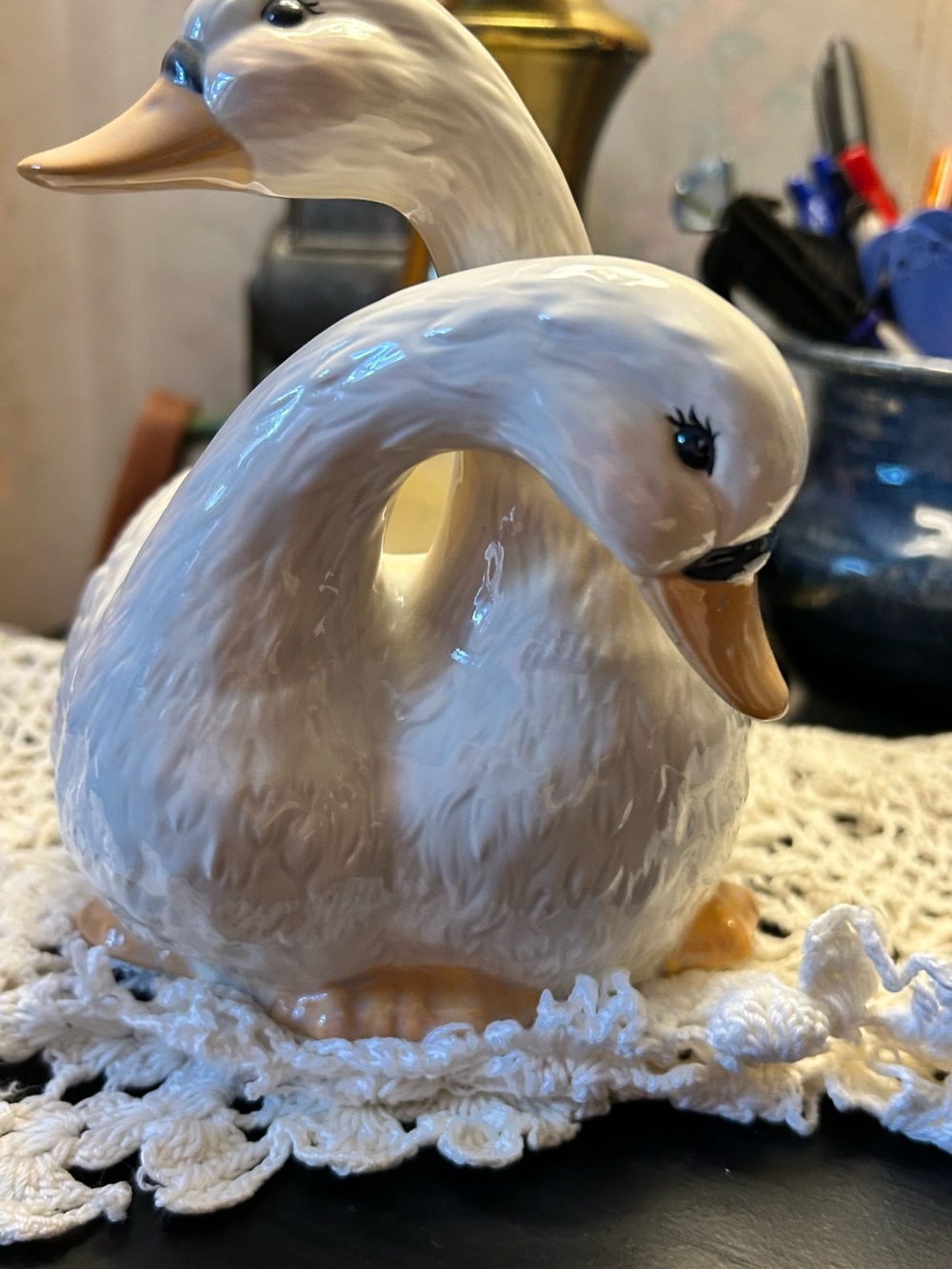 White Ceramic Swan Bird Figurine - Decorative Accent